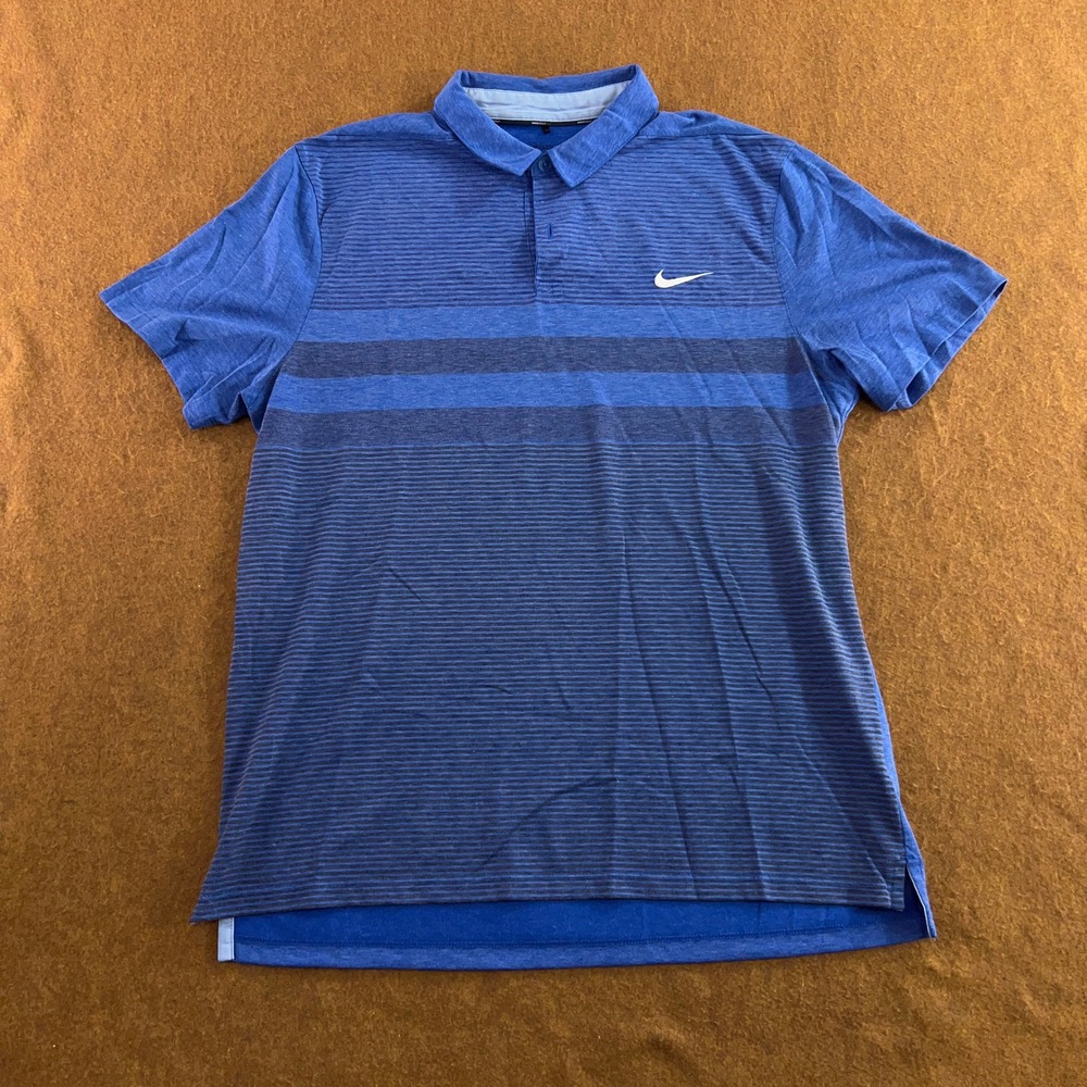Nike Mens Large Blue Striped Dri-FIT Modern Fit Golf Polo Shirt